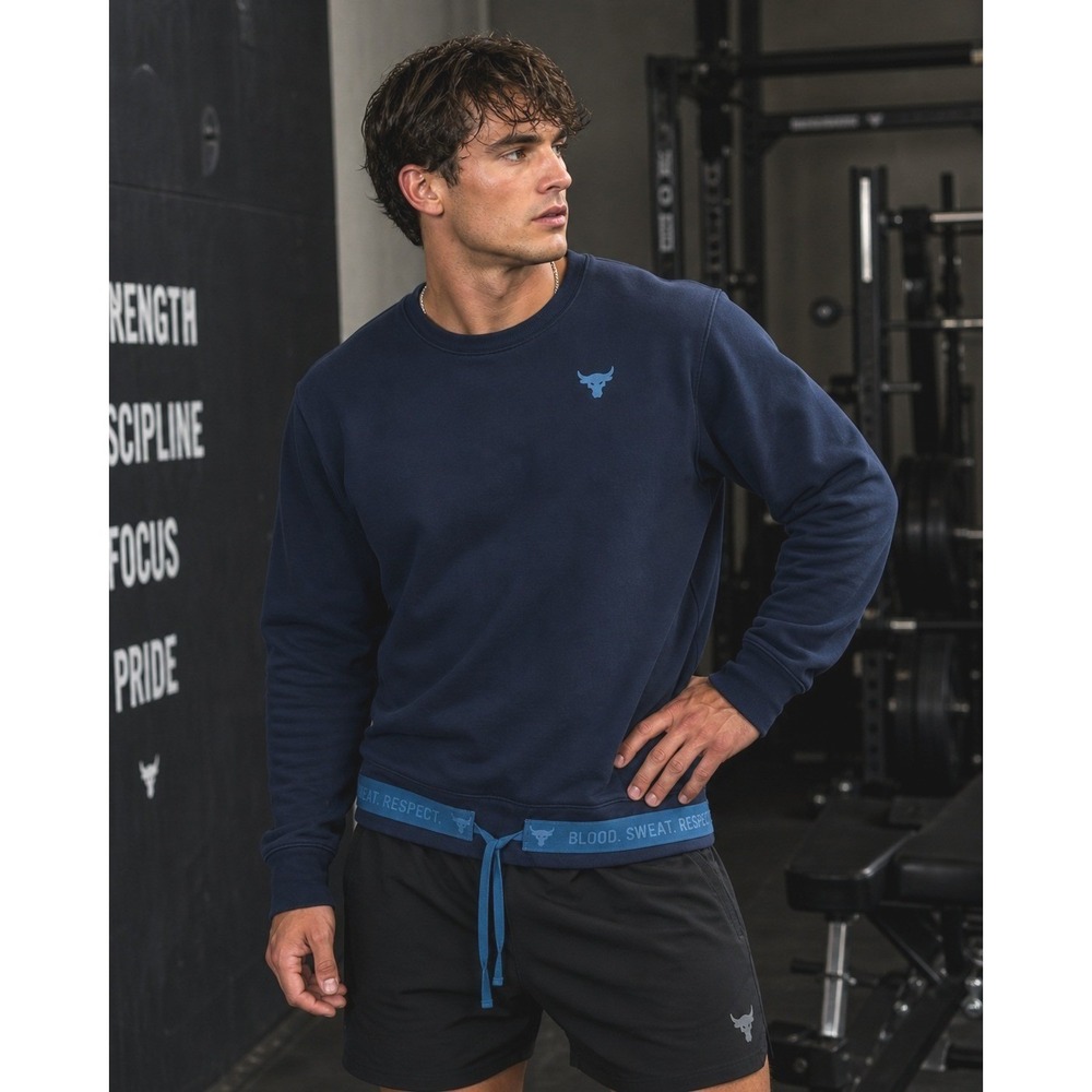 Under Armour‎ Project Rock Navy Crew Sweatshirt Blood Sweat Respect Logo M